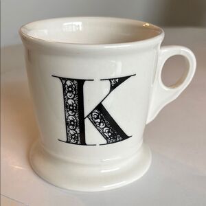 Anthropologie Monogram Letter K White Black Coffee Tea Mug